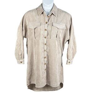 NWT Live 4 Truth Womens L Oversized Beige Corduroy Button Up Shirt Dress Western
